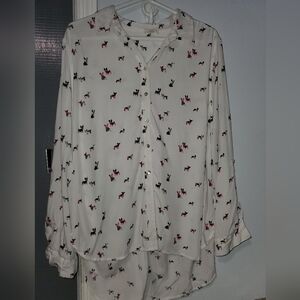 Jane & Delancey XL French Bulldog Dog Print Button Down Blouse